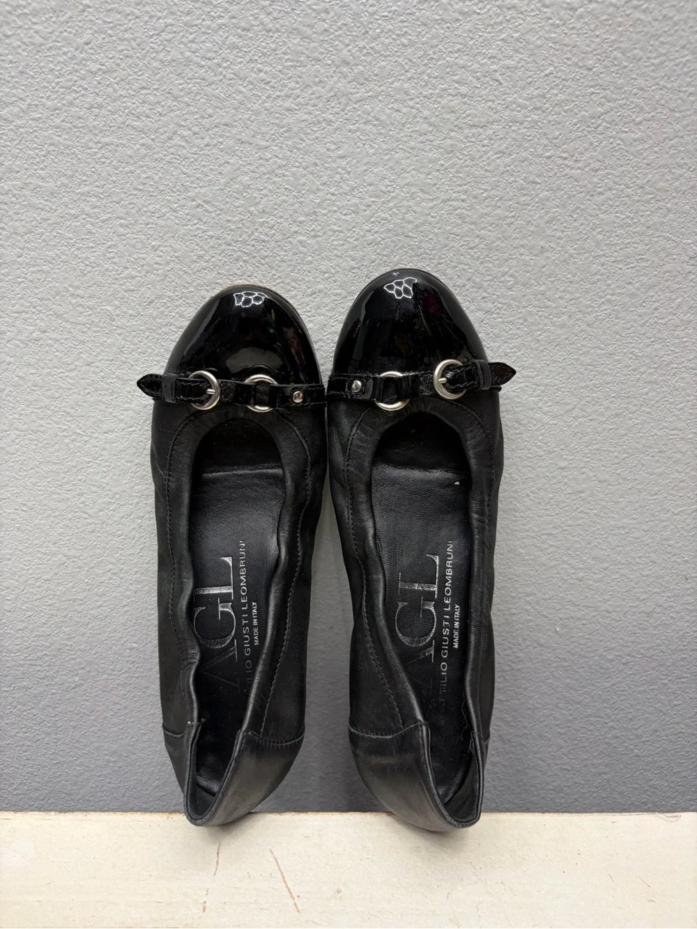 AGL Black Leather Monika Round Toe Flats Size 38